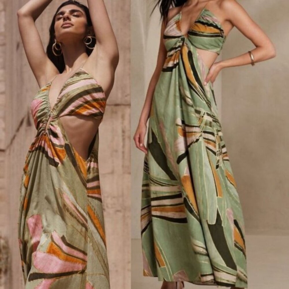 Banana Republic Manon Linen-Blend Maxi Dress Size 10